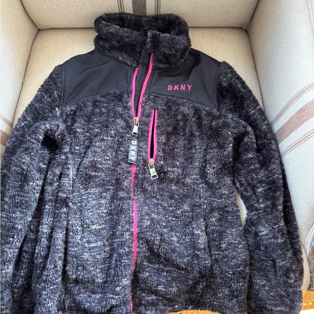 DKNY Sport Charcoal and Magenta Fleece Jacket